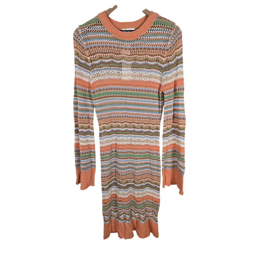 Sadie & Sage Multicolor Crochet Cotton Long Sleeve Dress Boho Size Large
